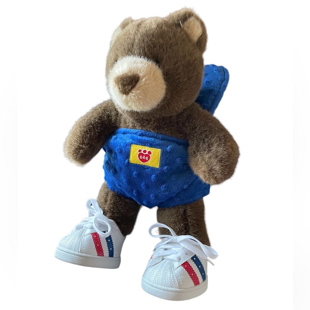 Build A Bear Bundle: BAB Brown Bear, Plush Blue Carrier, BAB shoes & BAB hat